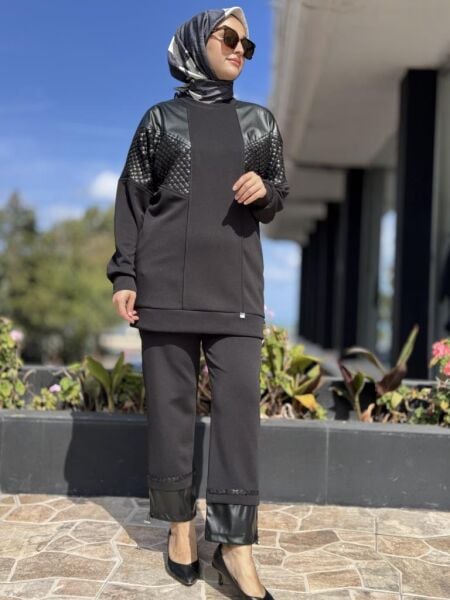 Ghisa Deri ve Payet Detaylı Tunik Pantolon Takım G4147