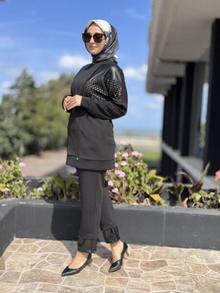 Ghisa Deri ve Payet Detaylı Tunik Pantolon Takım G4147