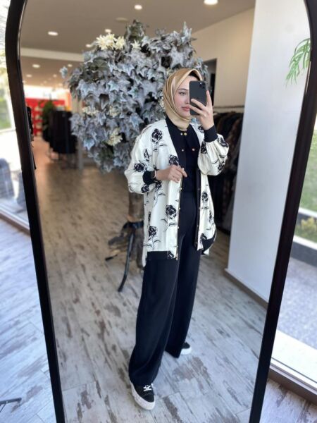 Ghisa Çiçek Viskon Floş Kap Pantolon Takım 4873