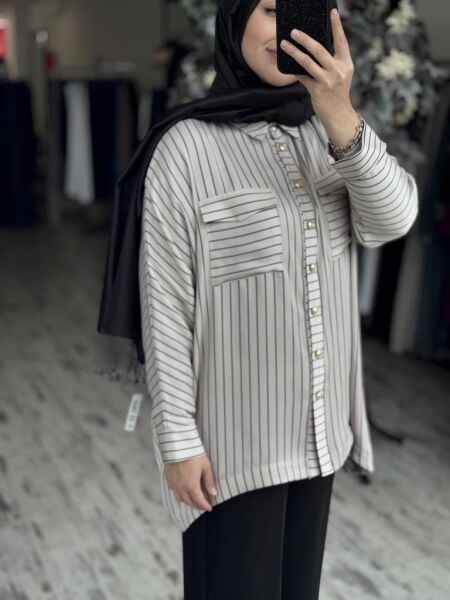 Ghisa Çizgili Saten Gömlek G4871 TAŞ - 2