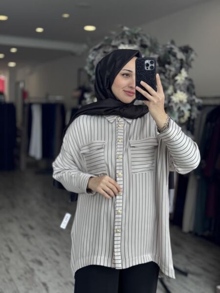 Ghisa Çizgili Saten Gömlek G4871 TAŞ - 2