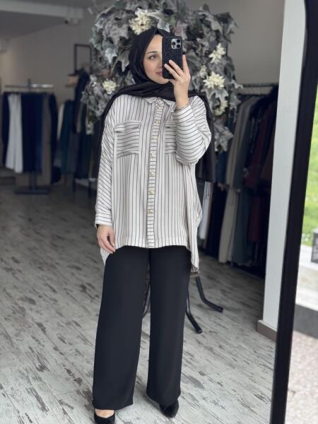 Ghisa Çizgili Saten Gömlek G4871 TAŞ - 2