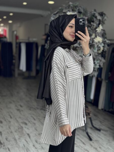 Ghisa Çizgili Saten Gömlek G4871 TAŞ - 2