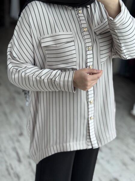 Ghisa Çizgili Saten Gömlek G4871 TAŞ - 2