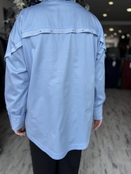 Ghisa Kolları Kuşgözü Detaylı Poplin Gömlek G4849 MAVİ - 1