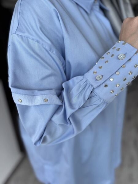 Ghisa Kolları Kuşgözü Detaylı Poplin Gömlek G4849 MAVİ - 2