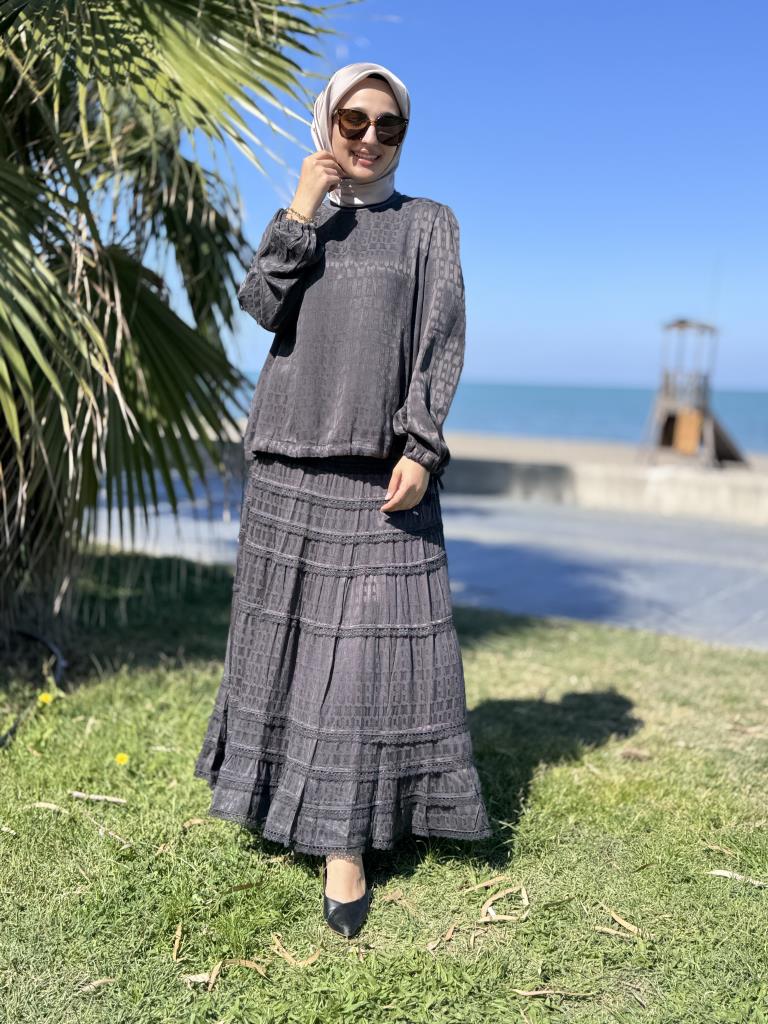 Misswhence Fistolu Cupra İpek Etek Bluz Takım 38025