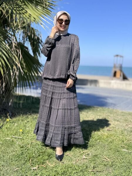 Misswhence Fistolu Cupra İpek Etek Bluz Takım 38025