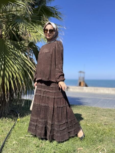 Misswhence Fistolu Cupra İpek Etek Bluz Takım 38025