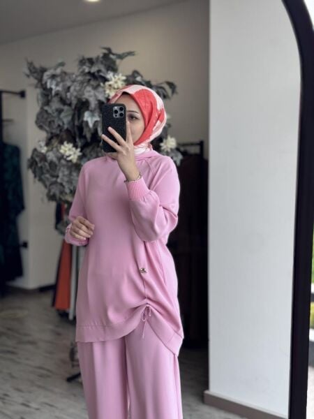 Ghisa Metal Aksesurar Detaylı Tunik Pantolon Takım 4852 PEMBE - 1