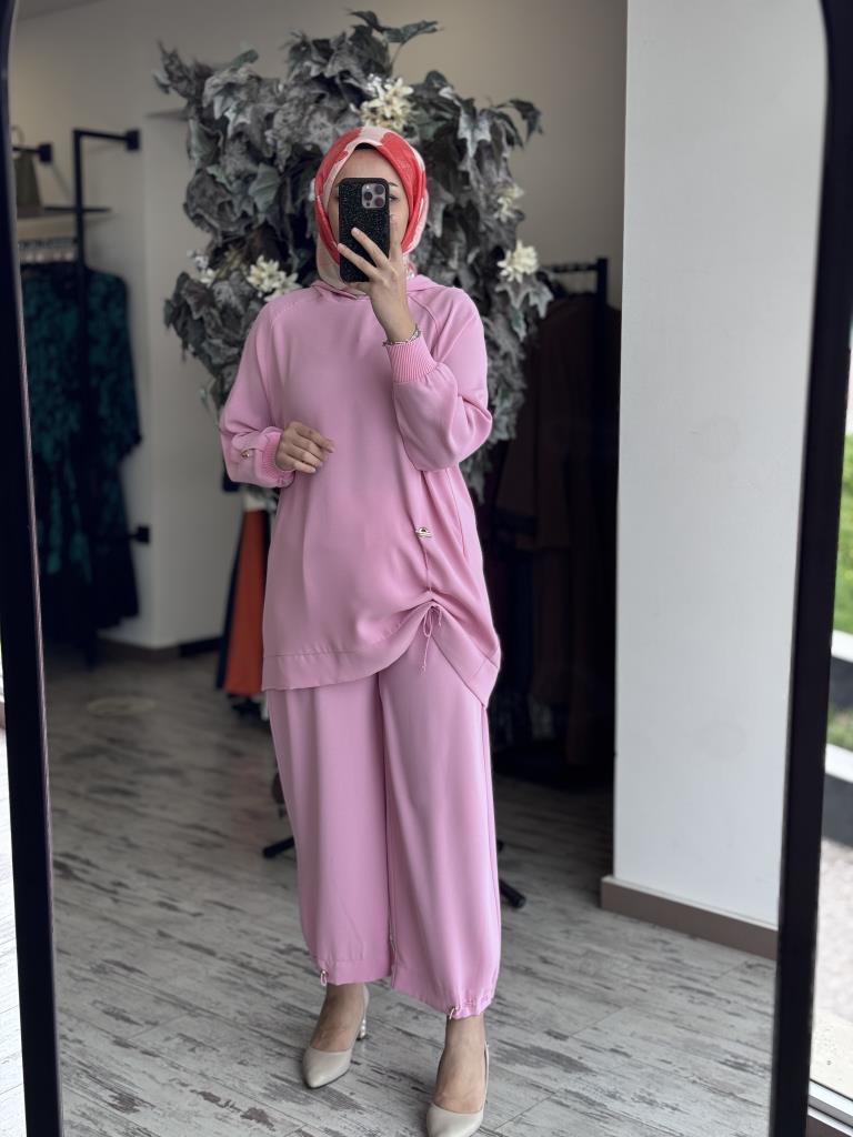 Ghisa Metal Aksesurar Detaylı Tunik Pantolon Takım 4852 PEMBE - 1