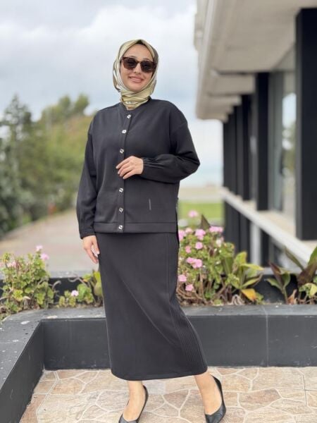 Tığ Triko Nervür Detaylı Etekli Takım TKM5029