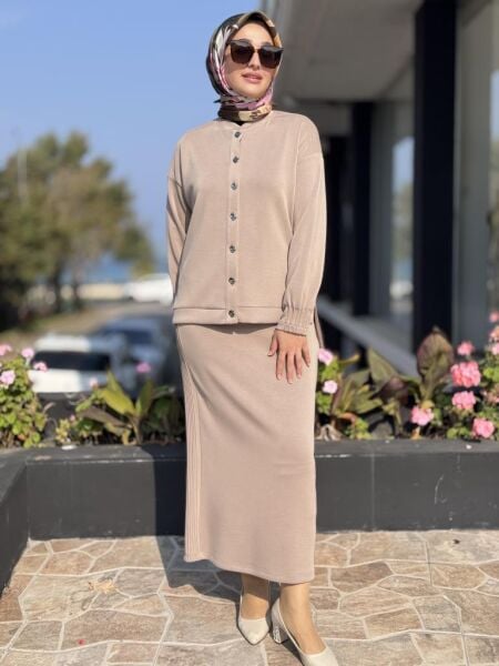 Tığ Triko Nervür Detaylı Etekli Takım TKM5029