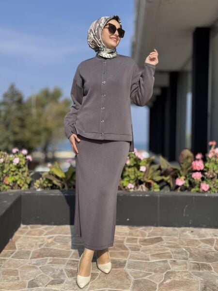 Tığ Triko Nervür Detaylı Etekli Takım TKM5029