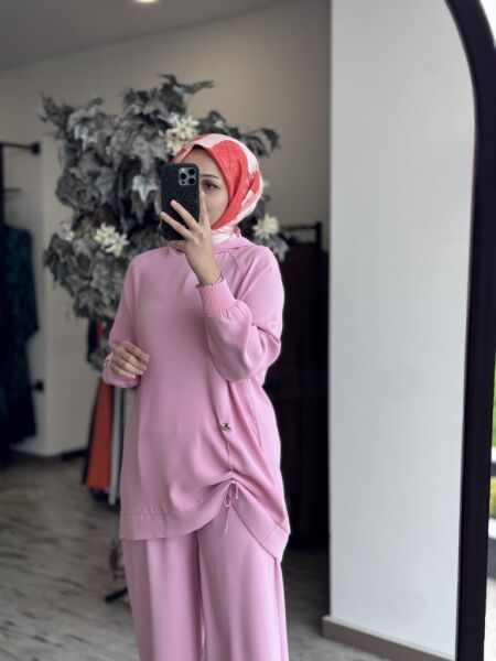 Ghisa Metal Aksesurar Detaylı Tunik Pantolon Takım 4852 PEMBE - 2