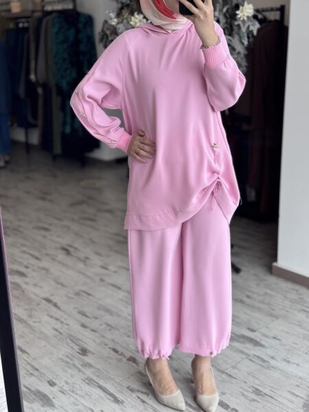 Ghisa Metal Aksesurar Detaylı Tunik Pantolon Takım 4852 PEMBE - 2