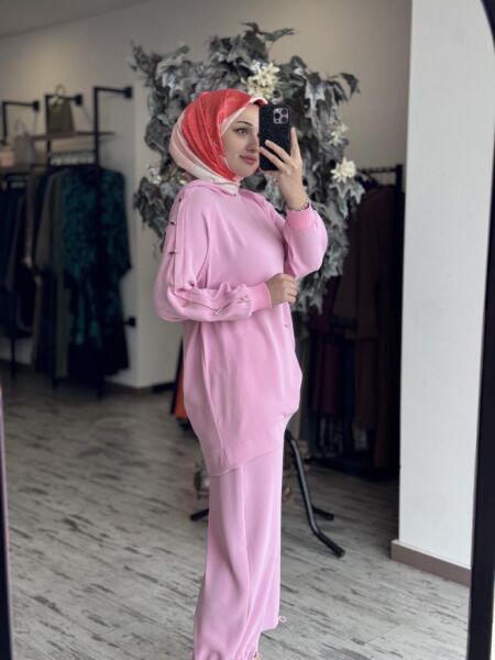 Ghisa Metal Aksesurar Detaylı Tunik Pantolon Takım 4852 PEMBE - 2