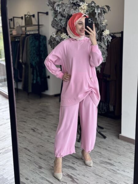 Ghisa Metal Aksesurar Detaylı Tunik Pantolon Takım 4852 PEMBE - 2
