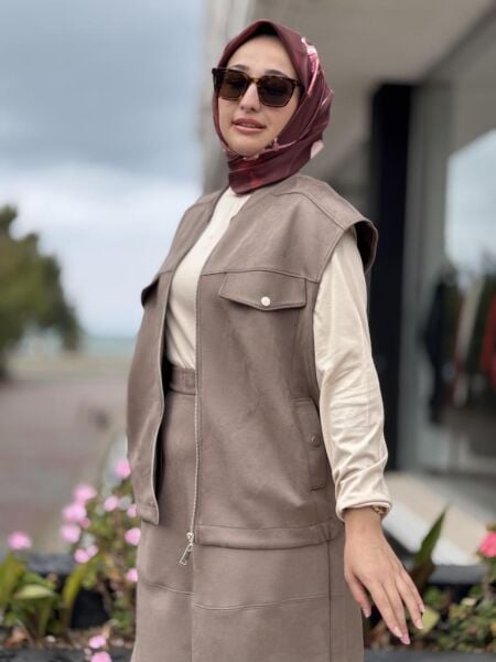 Tığ Triko Süet Yelek Kloş Etek Takım TKM5013