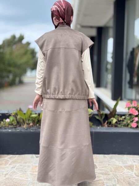 Tığ Triko Süet Yelek Kloş Etek Takım TKM5013