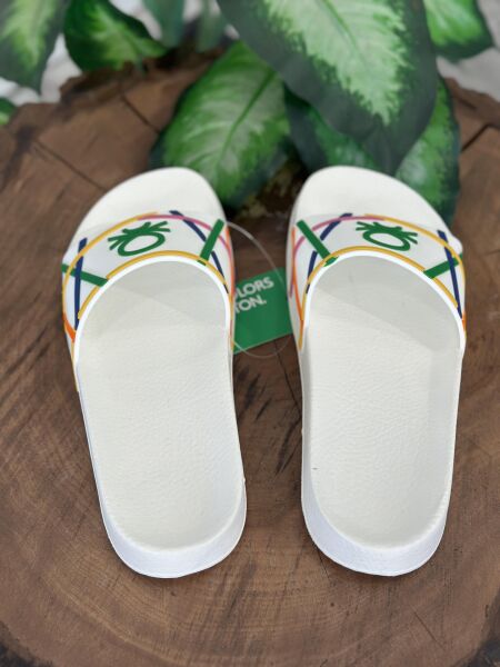 Benetton Renkli Logolu Yumuşak Taban Terlik  BN1372 BEYAZ - 39