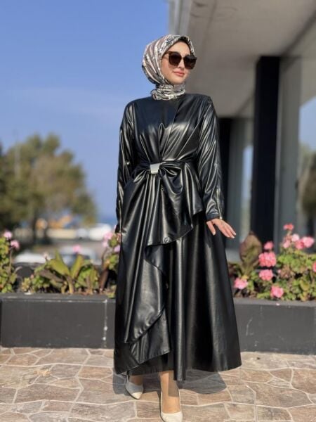 Vuu Belden Fiyonklu Deri Elbise