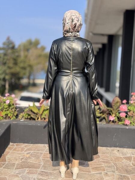 Vuu Belden Fiyonklu Deri Elbise