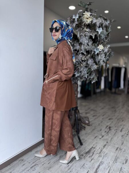 Ghisa Kamuflaj Desen Çıtçıtlı Ceket Pantolon Takım 4082 CAMEL - 2