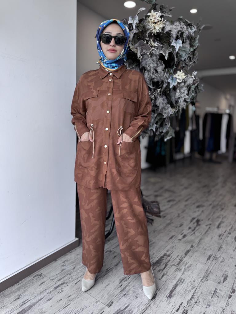 Ghisa Kamuflaj Desen Çıtçıtlı Ceket Pantolon Takım 4082 CAMEL - 2