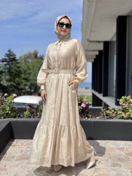 Qupra Vual Kemerli Gömlek Elbise WAB85005