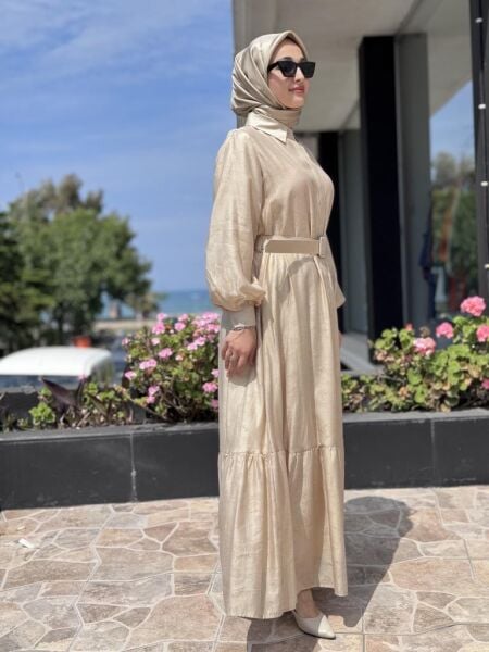 Qupra Vual Kemerli Gömlek Elbise WAB85005