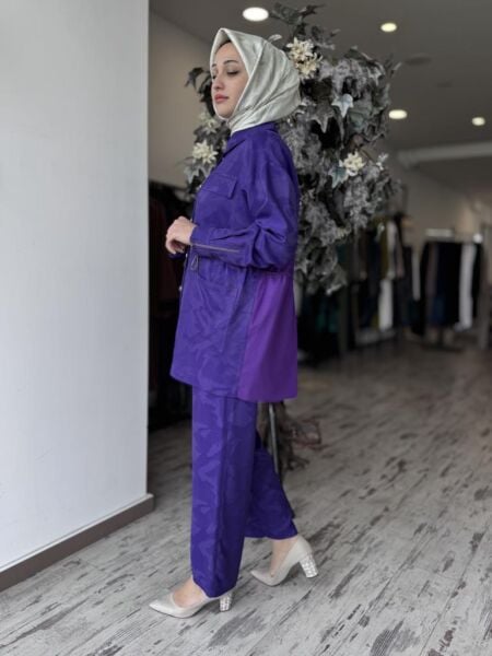 Ghisa Kamuflaj Desen Çıtçıtlı Ceket Pantolon Takım 4082 MOR - 1