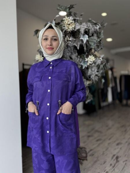 Ghisa Kamuflaj Desen Çıtçıtlı Ceket Pantolon Takım 4082 MOR - 1