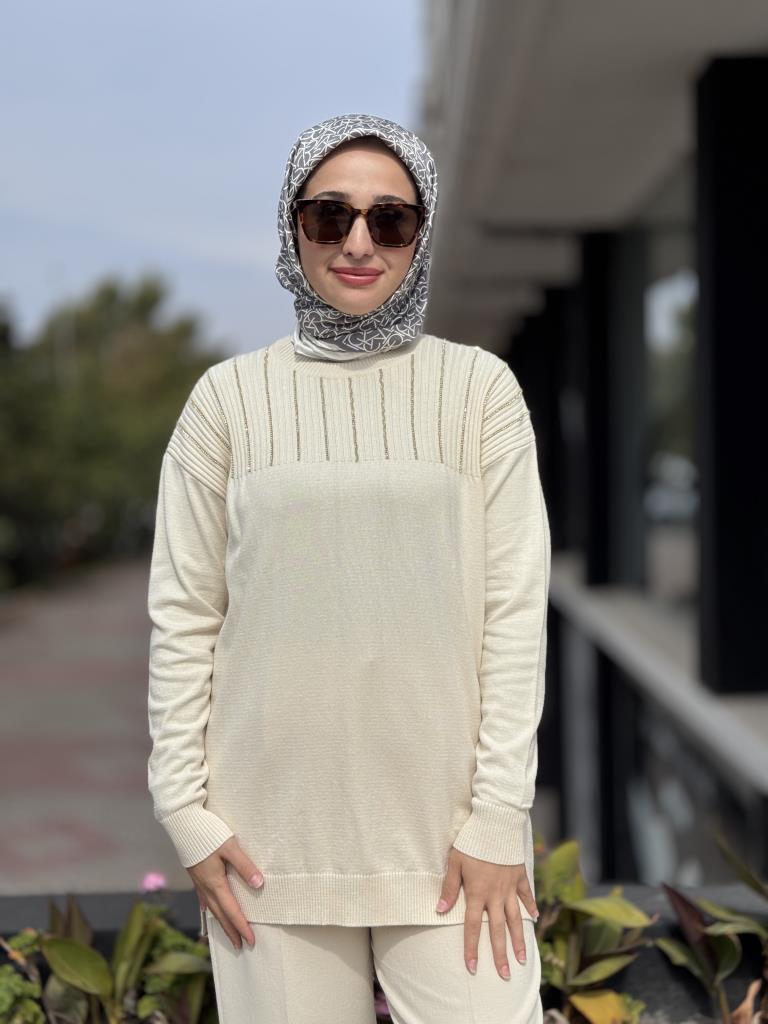 Tığ Triko Taş Detaylı Triko Tunik TNK21739