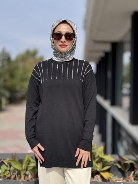 Tığ Triko Taş Detaylı Triko Tunik TNK21739