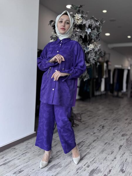 Ghisa Kamuflaj Desen Çıtçıtlı Ceket Pantolon Takım 4082 MOR - 2