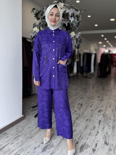 Ghisa Kamuflaj Desen Çıtçıtlı Ceket Pantolon Takım 4082 MOR - 2
