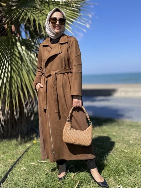 Misswhence Drape Detaylı Nubuk Pardesü 38502