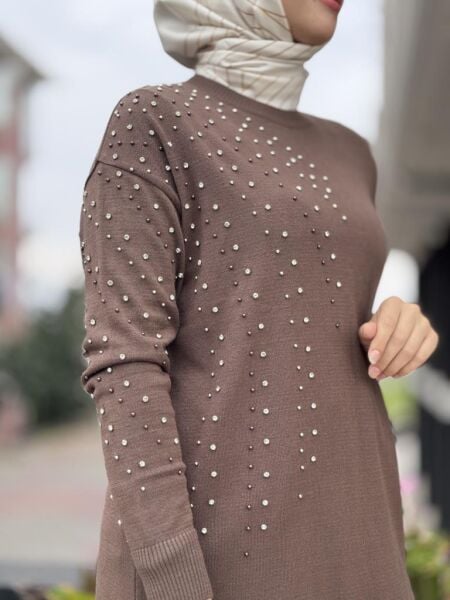 Tığ Triko Omuzu ve Kolu Taş Detaylı Tunik TNK21735