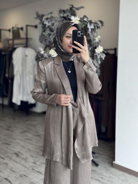 Almarwah Önü Kapaklı Ceket Pantolon Takım 202775 VİZON - 36