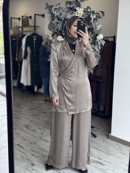 Almarwah Önü Kapaklı Ceket Pantolon Takım 202775 VİZON - 36
