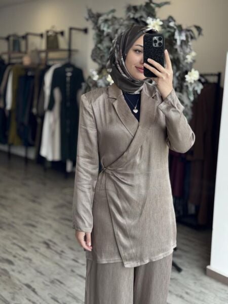 Almarwah Önü Kapaklı Ceket Pantolon Takım 202775 VİZON - 38