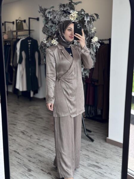 Almarwah Önü Kapaklı Ceket Pantolon Takım 202775 VİZON - 38
