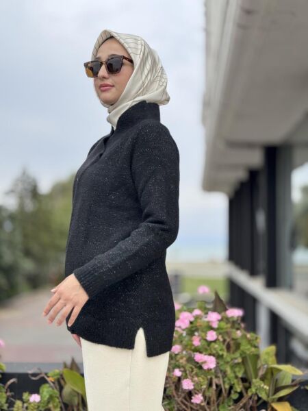 Tığ Triko V Yaka Pullu Tunik TNK21668