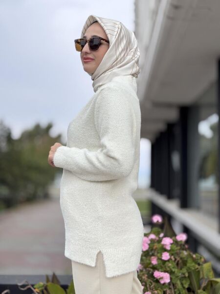 Tığ Triko V Yaka Pullu Tunik TNK21668