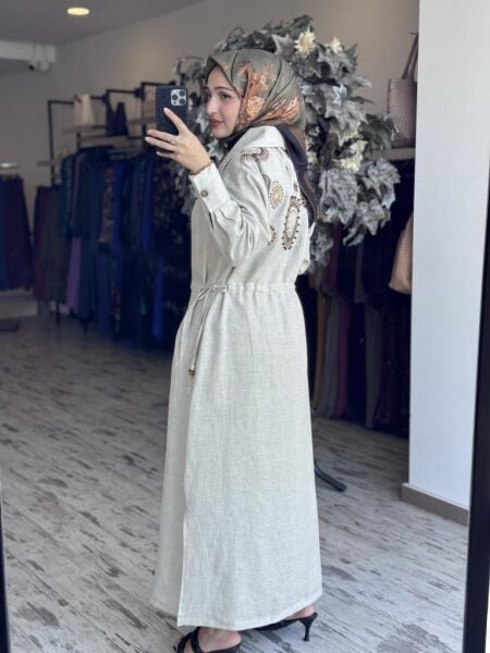 Tığ Triko Sırt Nakış ve Boncuk Detaylı Kap KAP3082