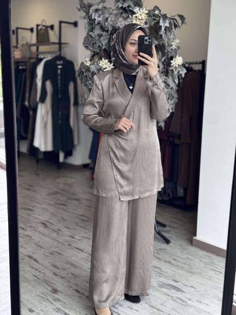Almarwah Önü Kapaklı Ceket Pantolon Takım 202775 VİZON - 42