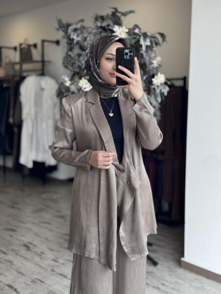 Almarwah Önü Kapaklı Ceket Pantolon Takım 202775 VİZON - 42