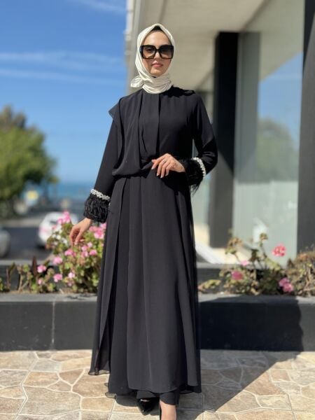 Almarwah Kolları Taş Detaylı Abiye Tulum 90450 SİYAH - 38