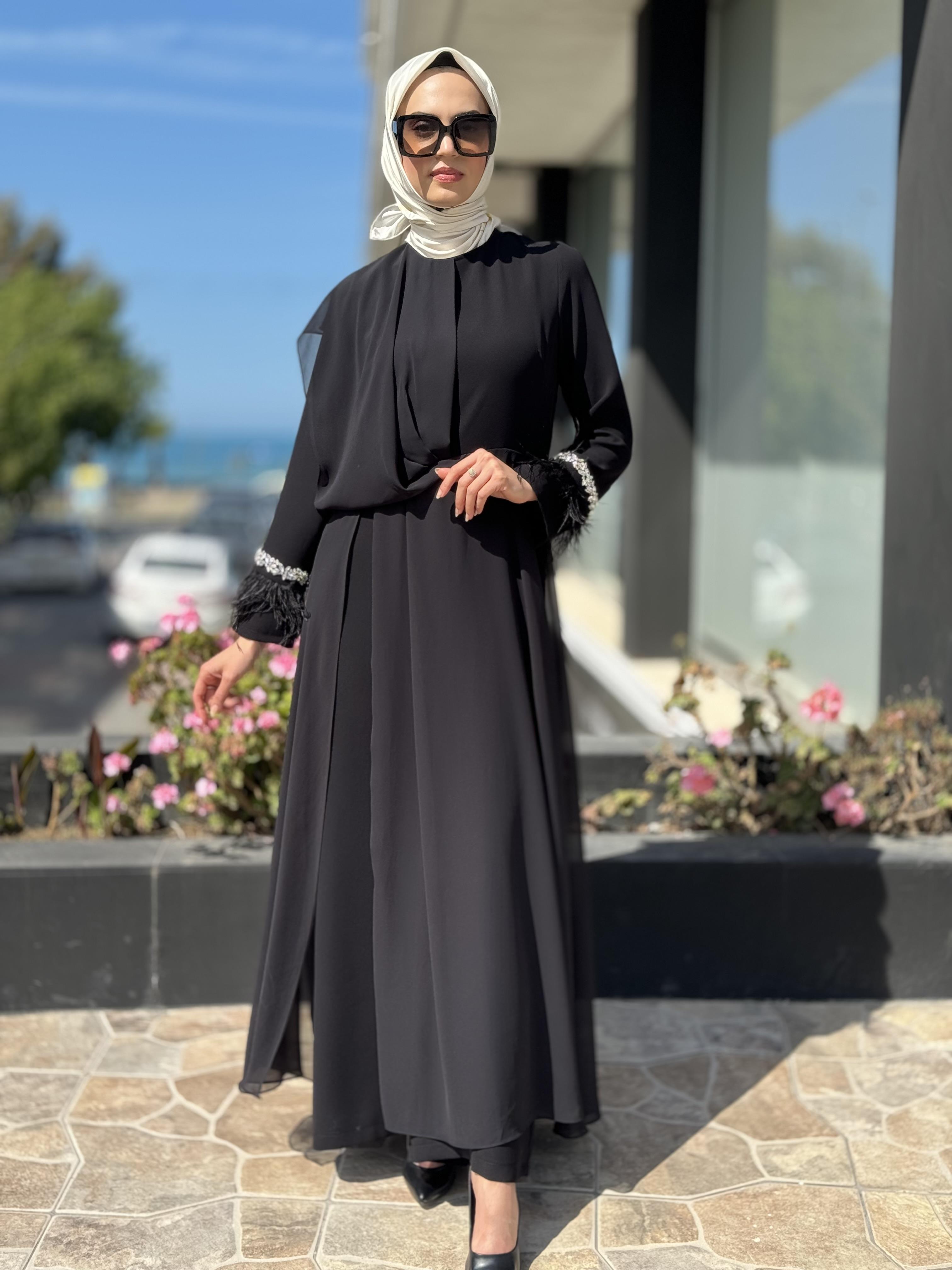 Almarwah Kolları Taş Detaylı Abiye Tulum 90450 SİYAH - 40